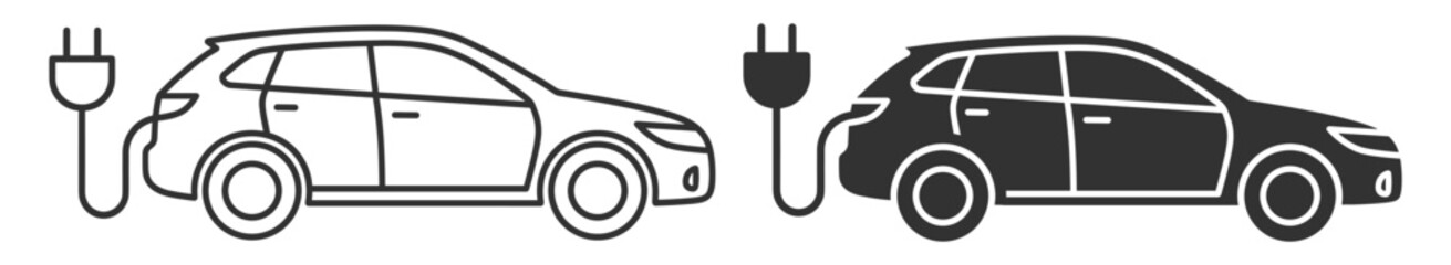 Electric car charging icons, eco vehicle and green transport symbols vector on transparent background © Polyak Tata