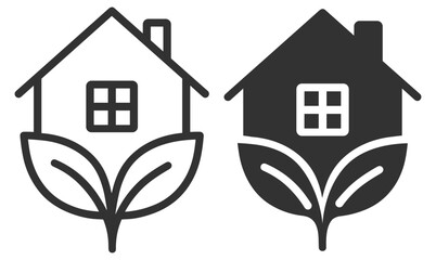 Eco house icons, green home and sustainable architecture symbols vector on transparent background