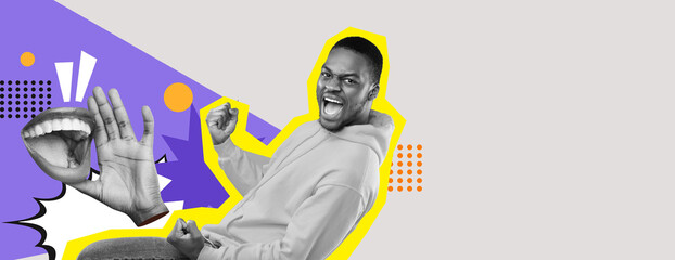 This creative collage combines various elements to portray lively expressions of joy and excitement.