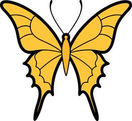 Yellow Swallowtail Butterfly Illustration with Black Outlined Symmetrical Wings