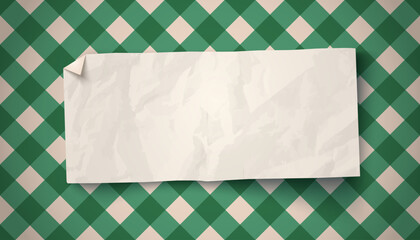 Vector vintage white paper on green plaid pattern background. Vintage paper banner for Christmas or New year