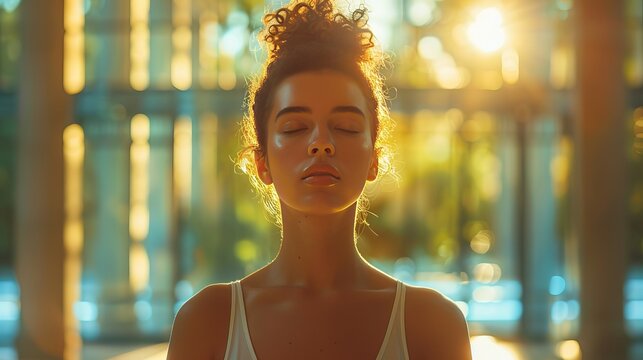 Woman meditating outdoor embracing wellness and mindfulness concept - Powered by Adobe