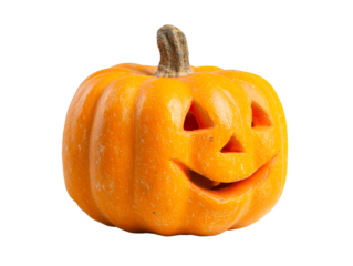 pumpkin with carved smiling face isolated on white background