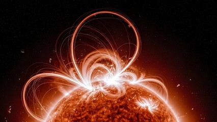 Solar Flare: Capturing the raw power of the sun, with a mesmerizing display of fiery energy erupting outwards, against a backdrop of the cosmos.
