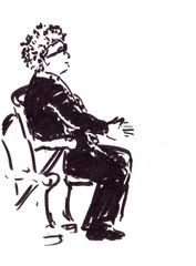 Visitor at the concert, graphic black and white sketch