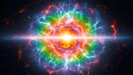 Obraz premium Celestial Burst of Light: Capturing a vivid and colorful cosmic explosion in a breathtaking display of energy and radiance, highlighting the wonders of the universe.