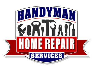A design shows various tools commonly used for home repair and maintenance. The text presents handyman services, emphasizing practical solutions for home needs.