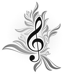 Musical design with g clef and floral decor.
