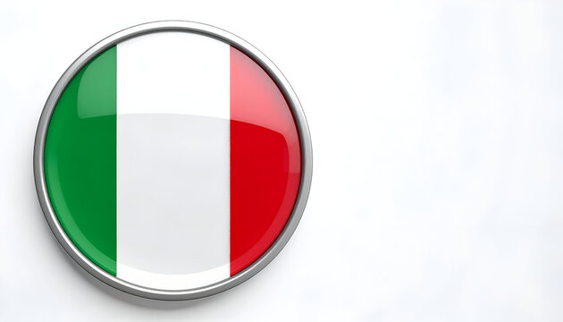 Metallic 3D Icon of the Italian Flag Glossy and modern rendering of the national flag  in a silver, circular metal frame, isolated on a white background. International symbol and icon design. - Powered by Adobe