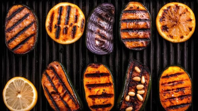 Grilled vegetable medley grilled eggplant zucchini lemon pine nut with smoky char and warm rustic