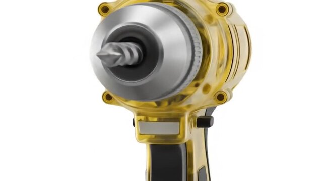 Transparent Yellow Cordless Drill Isolated on White Background.