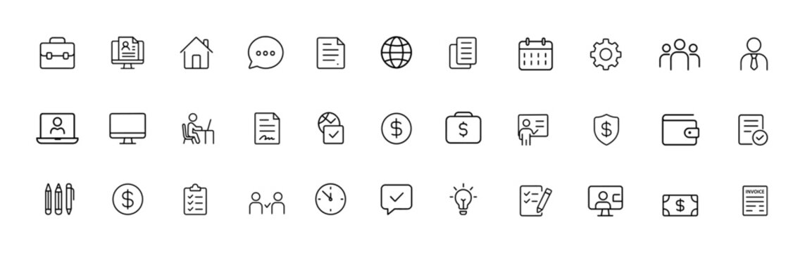 Remote Freelance Glyph Icon Set, Black Vector Pictograms for Home Office and Online Work, Portfolio Desk Computer Monitor Contract Symbols, Workspace Illustration, digital job icons