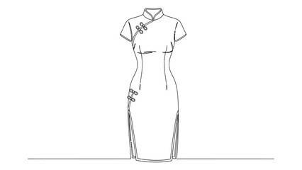 Elegant traditional cheongsam dress with modern tailoring and detailed embroidery design