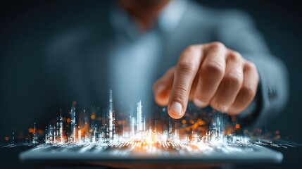 Businessman Interacting with Futuristic Digital Data Interface