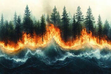 Forest fire and rising water levels illustrate climate change impact on nature