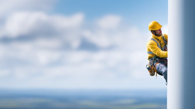Industrial Rope Access Worker Performing Maintenance at Height Outdoors