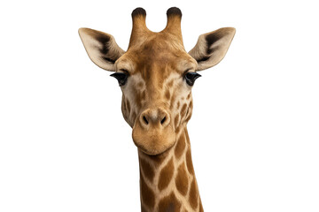Fototapeta premium Giraffe portrait, headshot close-up on transparent background element art.