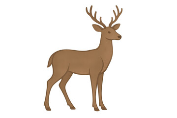 Cartoon deer with antlers on a transparent background for designs.