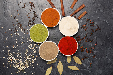 Spices: turmeric, paprika, cardamom, nutmeg, black pepper and allspice.