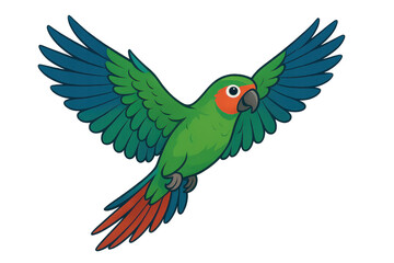 Obraz premium Flying parrot illustration on transparent background, vibrant design.