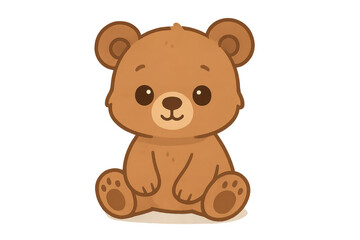 Obraz premium Cute cartoon bear sitting down with a transparent background image.