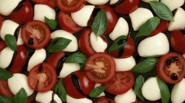 Fresh tomato mozzarella basil caprese salad with vibrant cherry tomatoes and balsamic drizzle