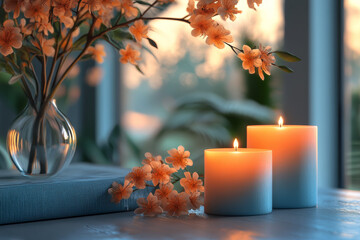 candles and flowers in a quiet room