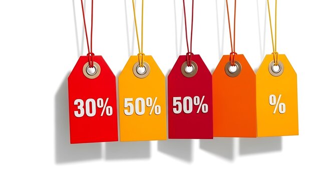 Collection of Sale Tags Showing Percentage Discounts.