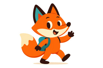 Obraz premium Cartoon Fox Waving Goodbye on a transparent background, heading to school