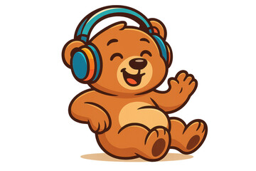 Obraz premium Cheerful cartoon bear wearing headphones with a transparent background