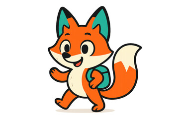 Obraz premium Cartoon Fox with Backpack on transparent background for your designs