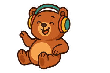 Obraz premium Cute bear listening music with headphones transparent background art