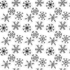 Black and White Snowflakes seamless vector pattern