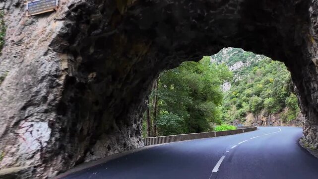 Driving through the Canyon of Pierre Lys in Pyrenees, Aude, Occitanie in south of France in Europe