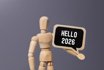 Hello 2026 alphabet letters on marble background.