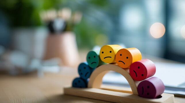 Emotional wheel displaying feelings organized by intensity defocused background vibrant colors and expressive faces representing emotions psychological awareness tool mental