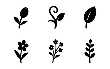Fototapeta premium Black and white floral icons set on a white background for design elements