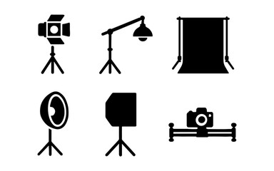 Photography studio equipment icons in a clean, minimalist style