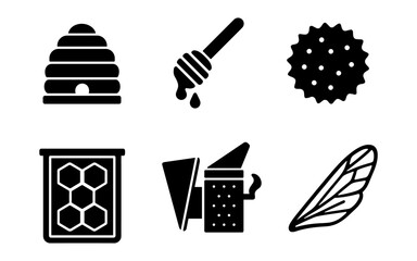 Bee-related icons in a simple, clean, and modern black and white style