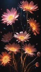 glowing daisies in space with cosmic background
