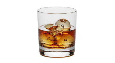 Whiskey Glass with Spherical Ice and Lighter on a Wooden Table