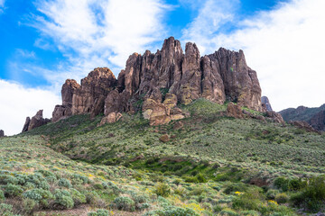 Arizona's Superstition Mountains in the Lost Dutchman State Park on the Apache Trail near Phoenix in the fall of 2025