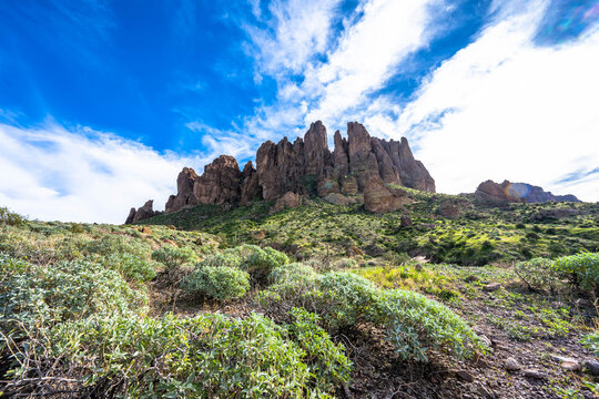 Arizona's Superstition Mountains in the Lost Dutchman State Park on the Apache Trail near Phoenix in the fall of 2025