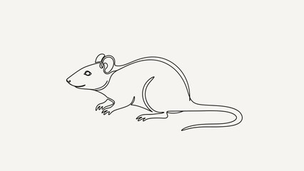 Minimalist Line Drawing of a Mouse with Detailed Features on a Neutral Background