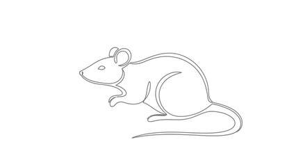 Minimalist Line Drawing of a Mouse with Long Tail and Simple Features