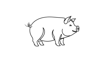 Minimalist Line Drawing of a Pig on White Background for Illustrations and Designs