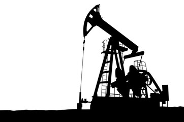 Isolated silhouette of oil pumps. Illustration of the oil production process in an oil field. Symbol of energy, industry, and the global economy.