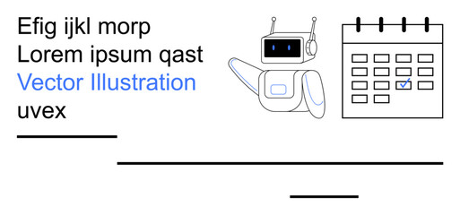 Scheduling, task management, artificial intelligence, automation, time tracking, productivity. Image shows a robot pointing to a calendar with a marked date. Scheduling and task management concept