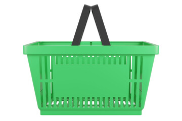 Fototapeta premium Plastic shopping basket on isolated background. Store empty basket. Supermarket shopping cart. 3d rendering.