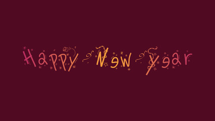 Happy New Year 2026 Greeting Card Design with Gradient Text and Festive Elements on Dark Background